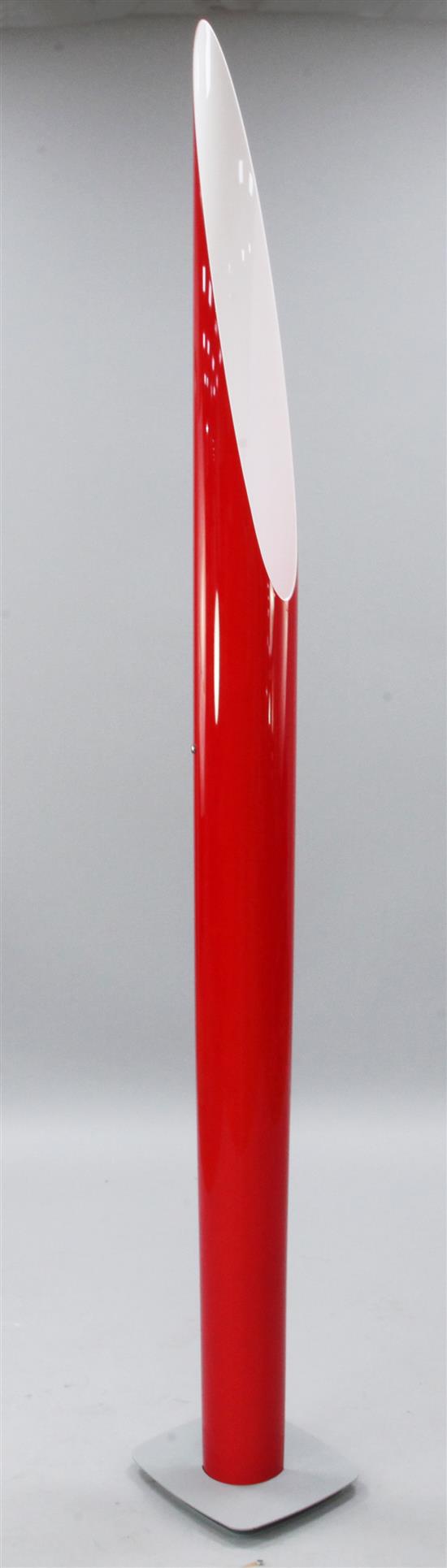 A Kundalini Shakti red overlaid white plastic floor lamp, H.6ft 9in.